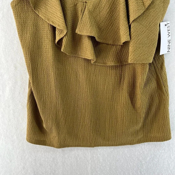 Nine West Blouse Women's Sz M Yellow V-Neck Textured Ruffle Front Sleeveless - Picture 6 of 9